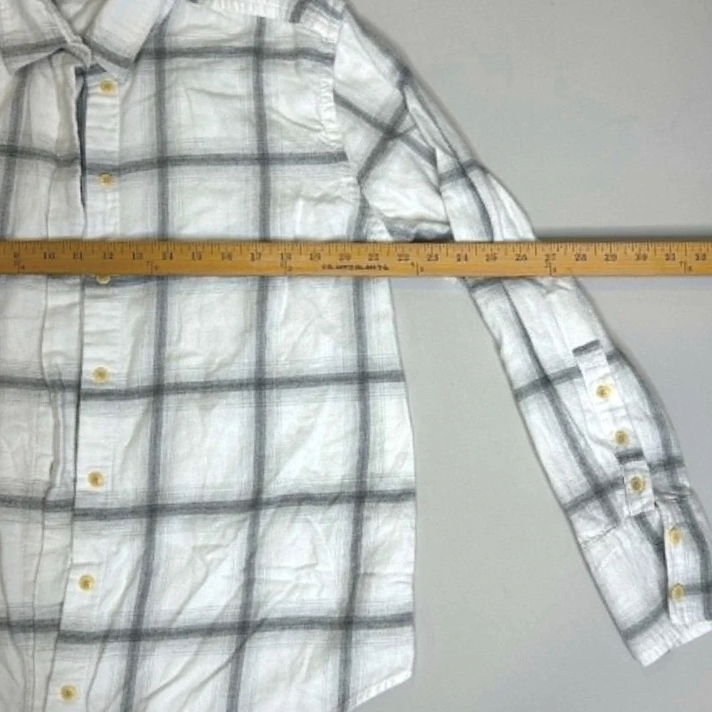 Banana Republic Mens Large Tall White Grey Plaid Flannel LS Classic Shirt 772526